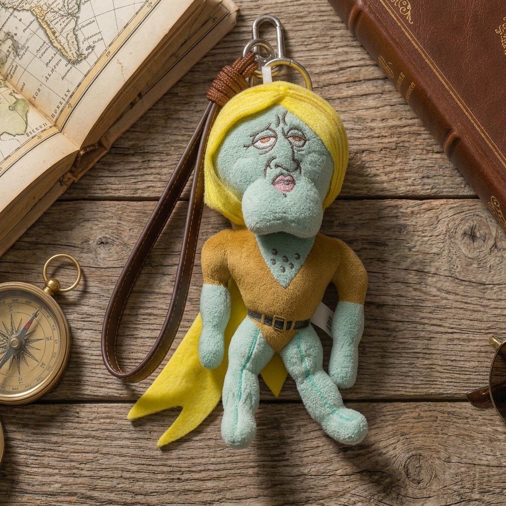 Handsome Squidward bag charm with wrist strap