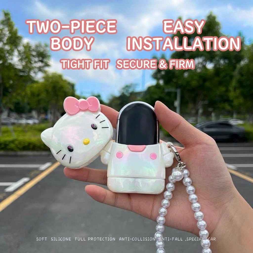 Cute KT Cat Car Key Fob Cover Case with Pearl Keychain